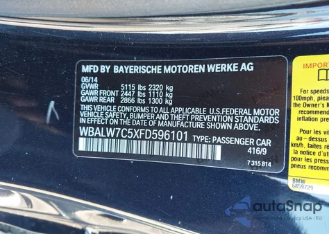 2015 BMW 6 Series 640I из США, поврежденный, VIN WBALW7C5XFD596101